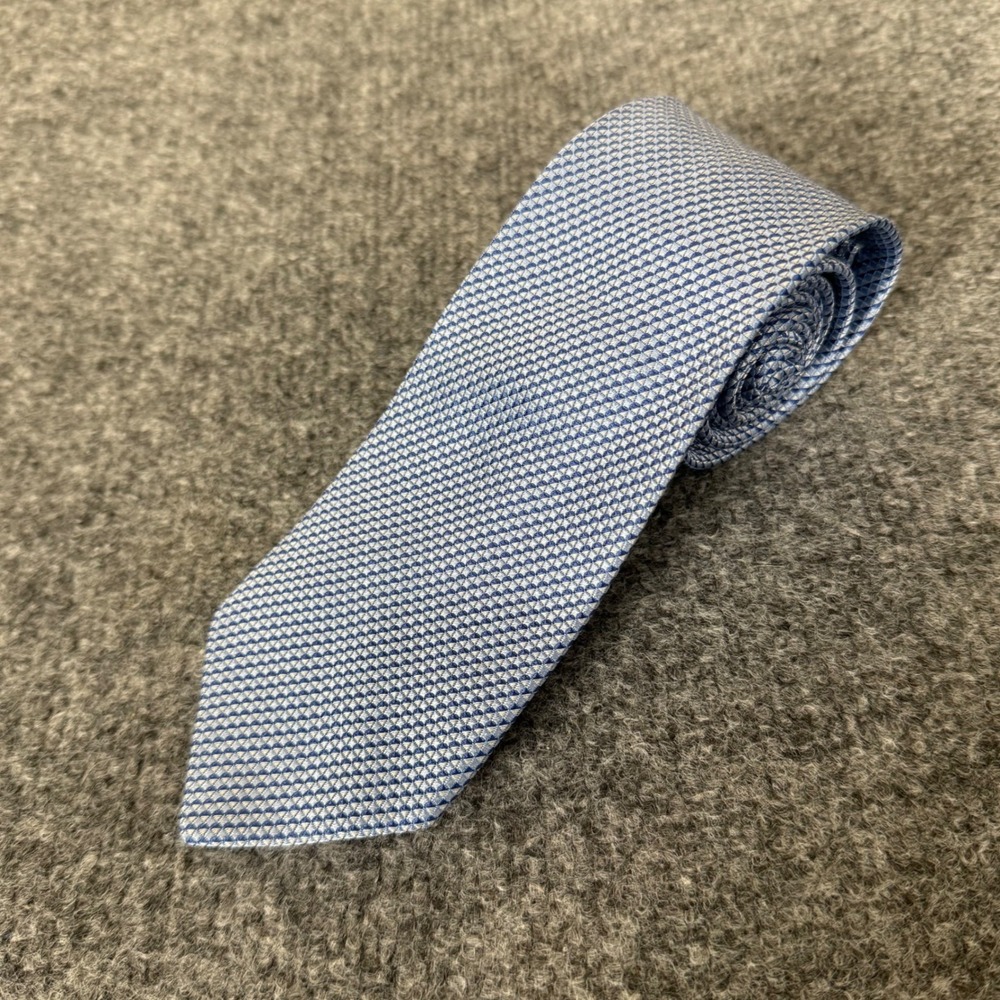 BOSS Hugo Boss Mens Blue Geometric Silk Tie Made in Italy Necktie Dress Formal